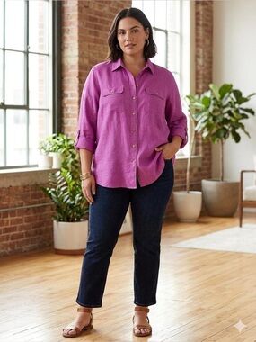 Ralph Lauren Linen Button-Up Shirt in Bright Magenta